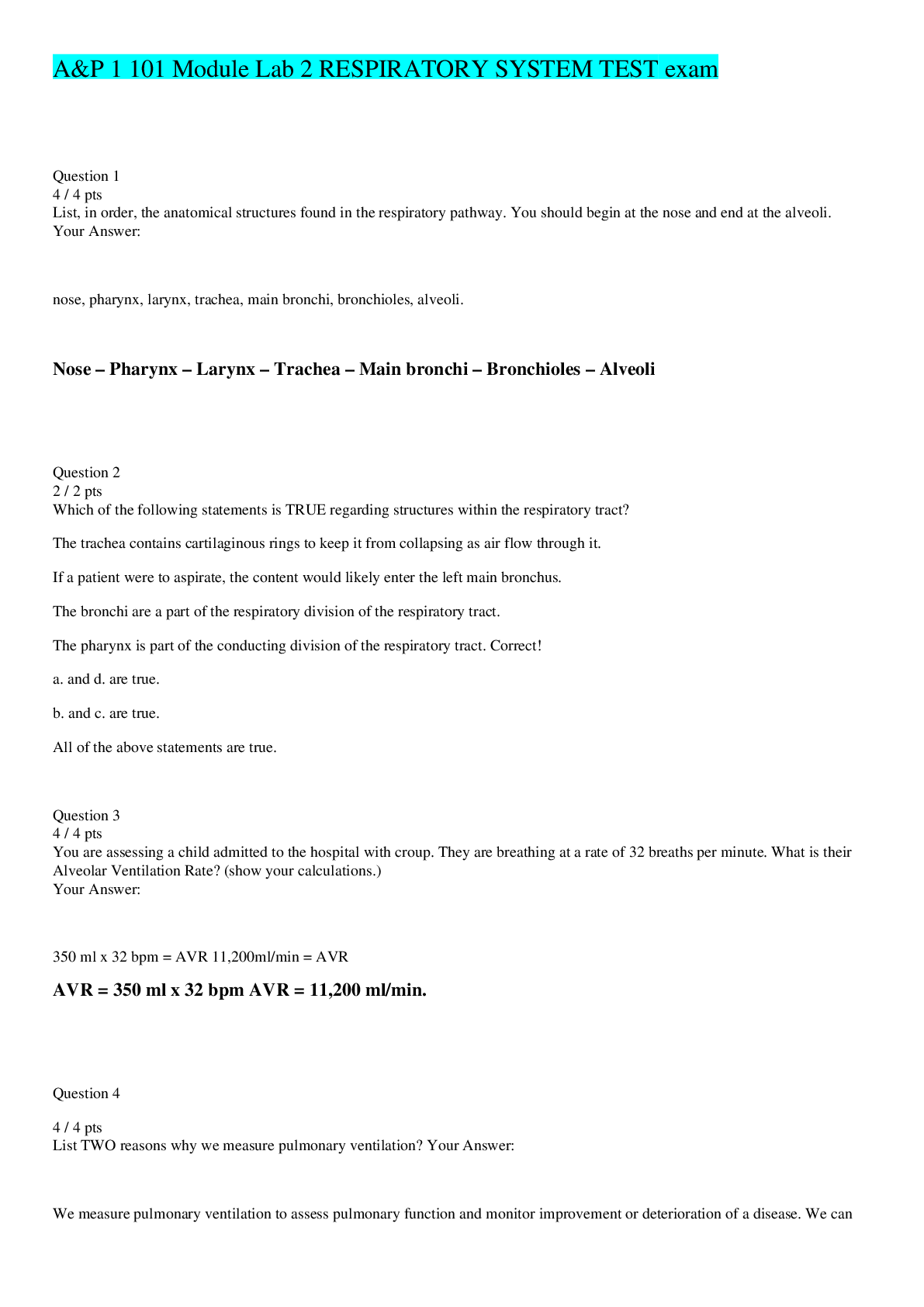 Preview image for A&P 1 101 Module Lab 2 Exam 2 RESPIRATORY SYSTEM TEST